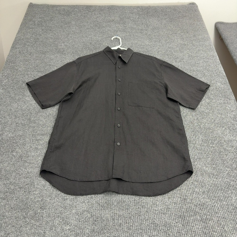 Pronto Uomo Button Down Shirt Mens L Black Linen Short Sleeve Casual Minimalist